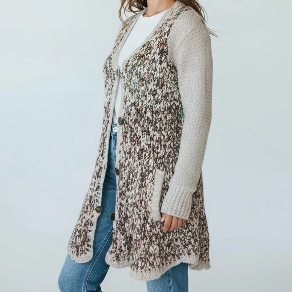 Free People Sweater Cardigan Size XS Boho Grandmacore Hippie Indie Brown Crochet